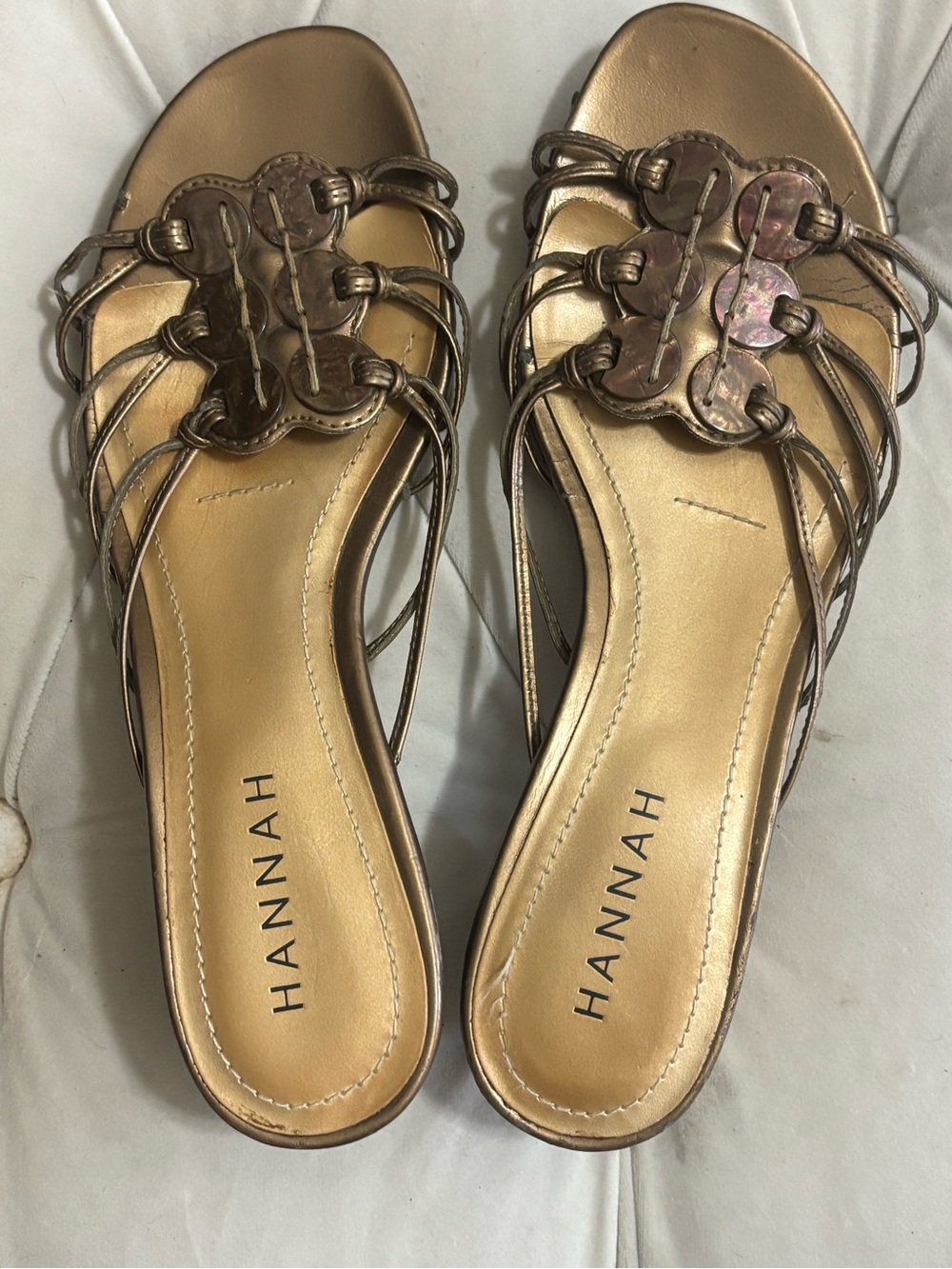 HANNAH Bronze Metallic Strappy Slide Sandals